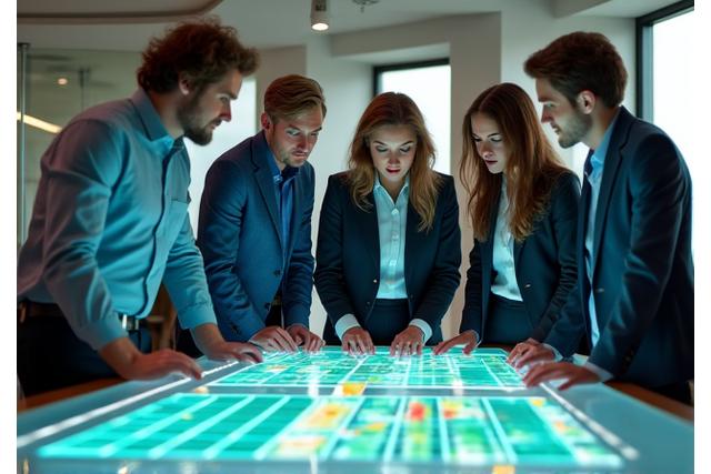 Engineers collaborating on a sustainable energy project